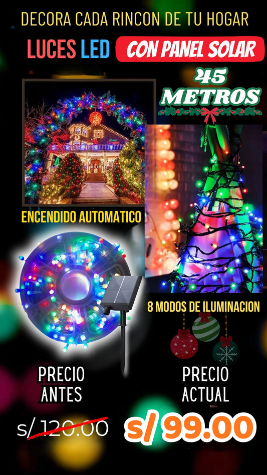 LUCES DE NAVIDAD CON PANEL SOLAR 45 METROS