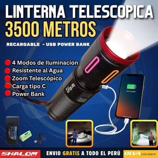 Linterna Telescopica Super Potente🔦 Power Bank🔋